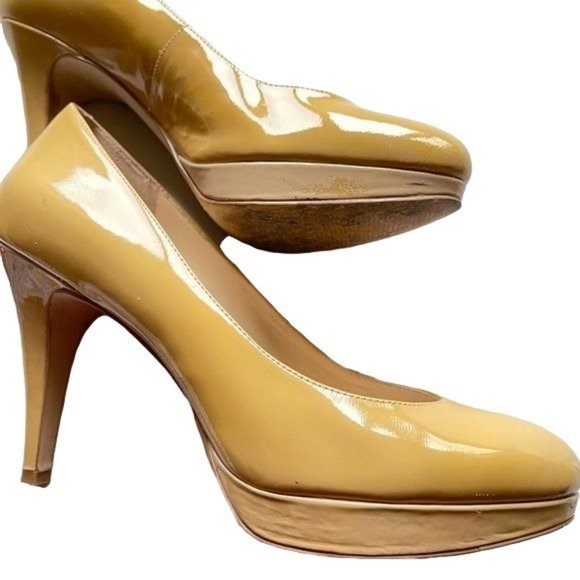 Enzo Angiolini Eadixy Heels Patent Leather Slip On Pump Tan Womens Size 8 - Picture 3 of 11